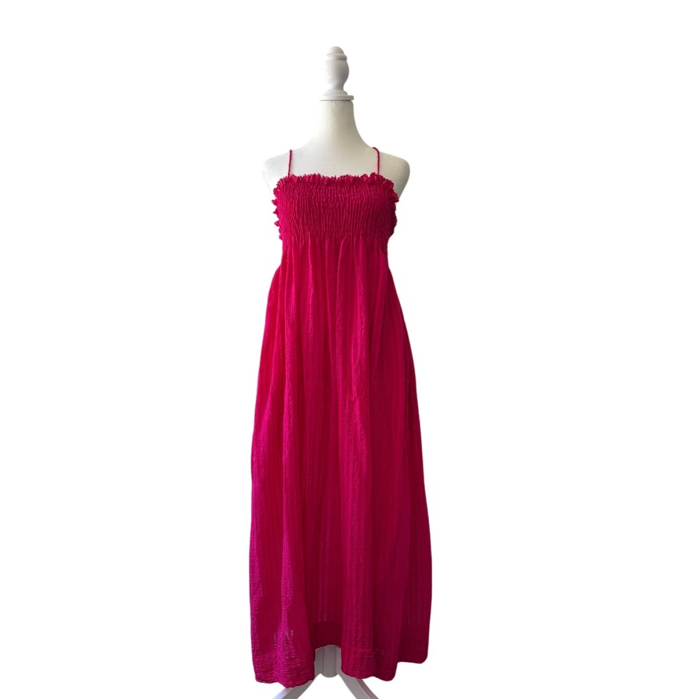 Three Graces London Pink Smocked Maxi Dress Women's 14 Spaghetti Strap Sundress